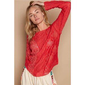 POL Exposed Seam Long Sleeve‎ Lace Knit Top